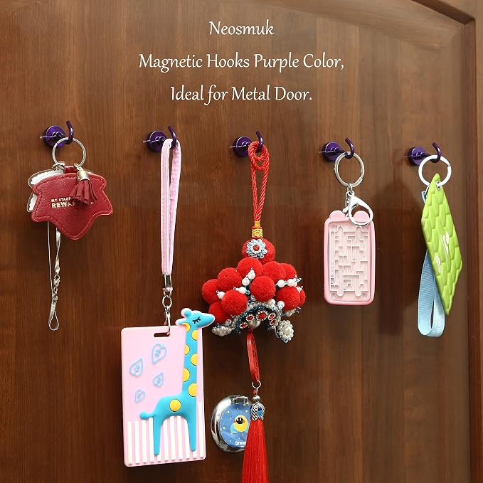 Neosmuk Magnetic Hooks, Cruise Ship Essentials, 30lb+ Heavy Duty Magnetic Hooks for Cruise Cabins, Refrigerator, Grill, Hanging, and Travel | Extra Strong Must-Haves Magnet Hook,Purple
