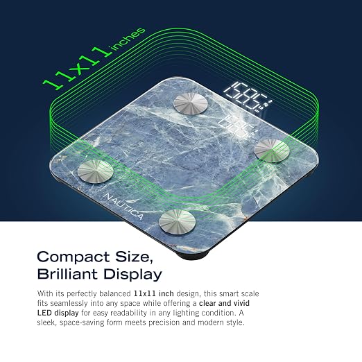 Nautica Body Tracker Digital Bathroom Scale, Bluetooth-Enabled Smart Scale with BMI, Body Fat, Muscle Mass Tracking & More, Syncs with Smartphone App for Body Composition Tracking, 396 Lbs.