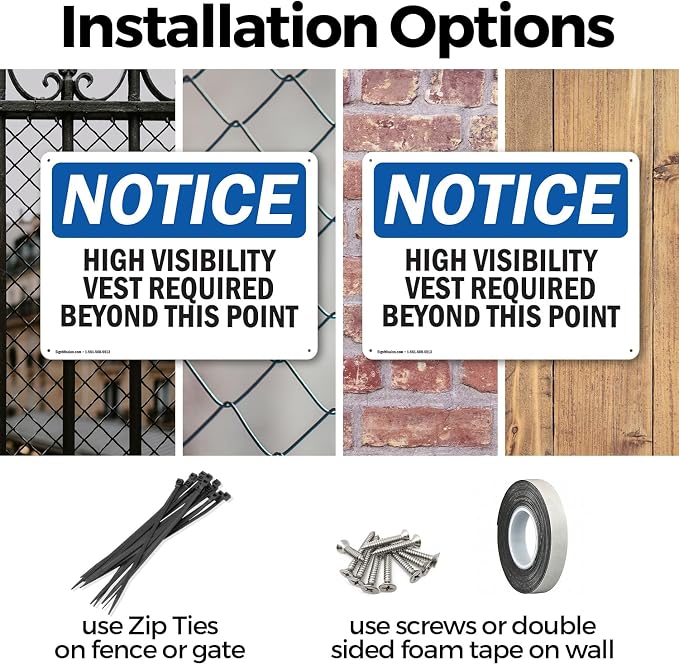 (2 Pack) High Visibility Vests Required Beyond This Point OSHA Notice Sign 10 Inch X 7 Inch Indoor/Outdoor Rust-Free Aluminum Metal Signs for Workplace, Workshop, and Construction Site