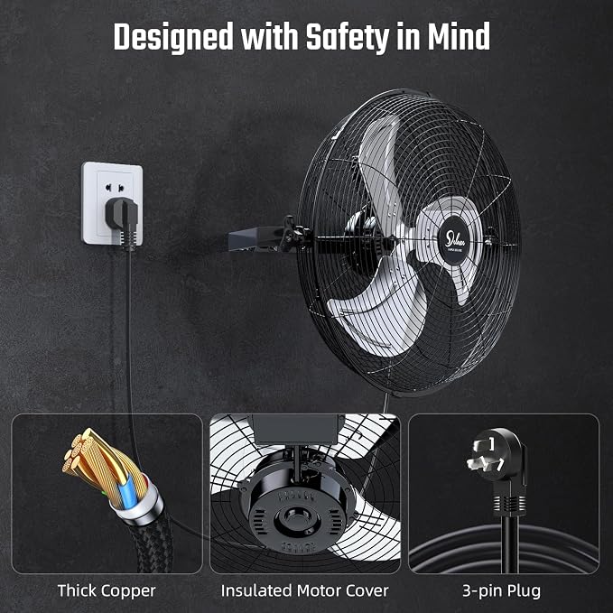 Simple Deluxe 18 Inch Industrial Wall Mount, 3 Speed Commercial Ventilation Metal Fan for Warehouse, Greenhouse, Workshop, Patio, Factory and Basement - High Velocity, Black