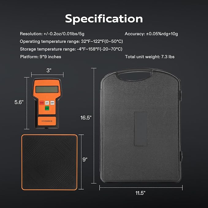 VIVOHOME 220 LBS High Precision Electronic Digital Refrigerant Charging Weight Scale with Case for HVAC A/C, Orange