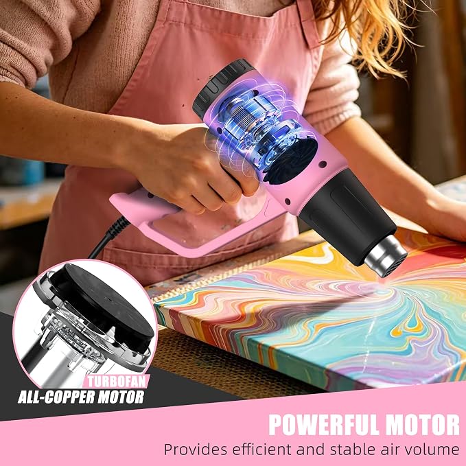 Heat Gun 900W Dual Temperature 300℃/600℃ (572-1112°F) Hot Air Gun with 4 Nozzles & 5FT Cord, Mini Heat Gun for Crafts, Resin, Shrink Wrap, Vinyl Wrap, Soldering, Phone Repair