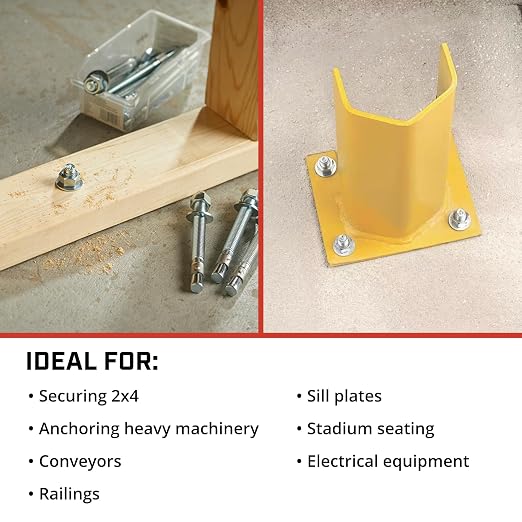 Red Head TruBolt® 3/8 x 3-3/4 Inch Wedge Heavy-Duty Concrete Anchors, 50 PCS, Versatile Threaded Design for Fastening into Solid Concrete with 360-Degree Contact, Stainless Steel