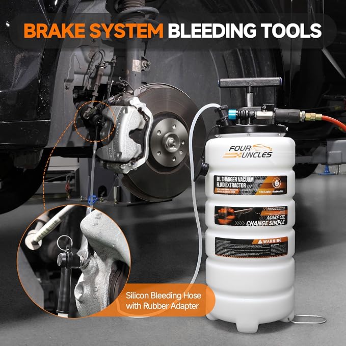 FOUR UNCLES Oil Extractor - Vacumm Fluid Extractor with Pump Tank Remover & Tubes for Oil Change and a Hose for Brake Bleeding