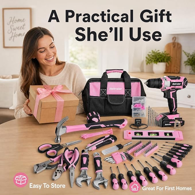Bielmeier 20V 236Pcs Cordless Pink Drill Set for Women, Lady’s Essential Home Tool Kit with Pink Bag, Perfect DIY Electric Screwdriver Set for Home Repair & Gifts