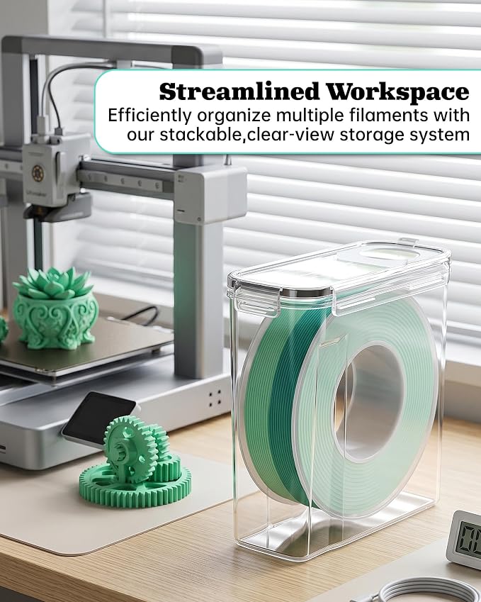 3D Printer Filament Storage Box, 8-Pack Airtight Containers for 1kg | Airtight silicone gasket and locking clips protect 1kg filament spools from moisture and dust for stable printing performance