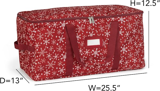 Covermates Keepsakes Treasurekeeper Storage Bag - Carrying Handles, ID Window - Holiday Storage, Red Snowflake