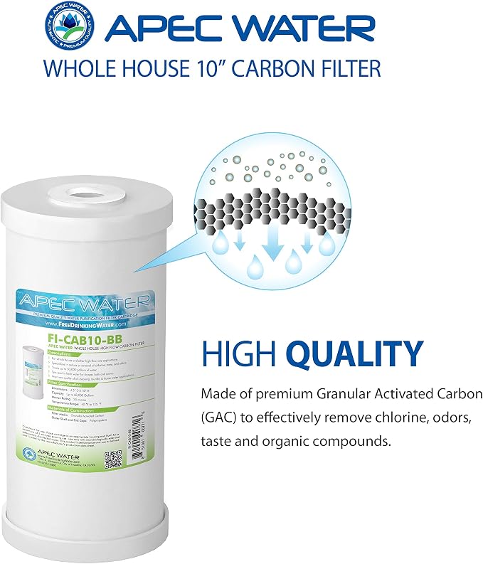 APEC Water Systems 10" Whole House High Flow GAC Carbon Replacement Water Filter (FI-CAB10-BB) (Pack of 2)