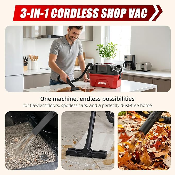 Cordless Shop Vac - 4 Gallon Small Shop Vac Wet and Dry with Accessories, 2 x 4.0Ah Batteries Wet Dry Vacuum, Ideal for Garage, Car, Workshop (Red)