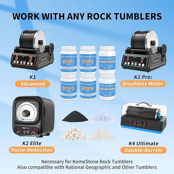 Rock Tumbler Grit Kit - 10LB Rock Polishing Grit & Ceramic Tumbling Media, 4-Step Polish Refill with Plastic Pellets, Polish Up to 70 lbs of Rocks, Compatible with All Rock Tumblers & Polishers