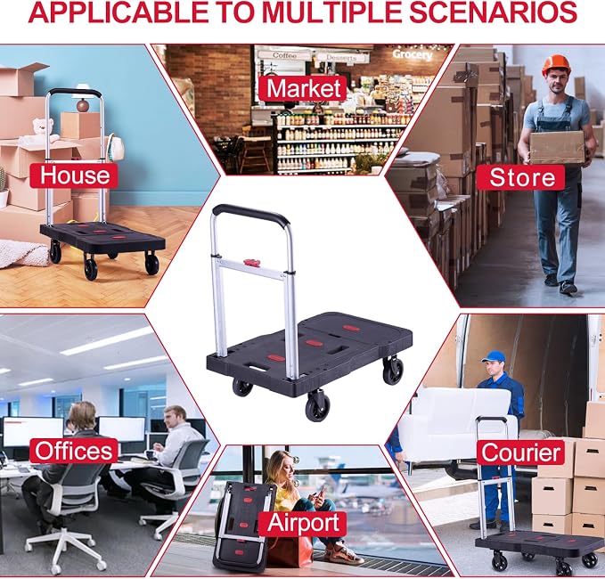 Folding Hand Truck Portable Trolly,Platform Transport Hand cart with 330lbs Capacity Practical handling Tools for Household Industrial Black