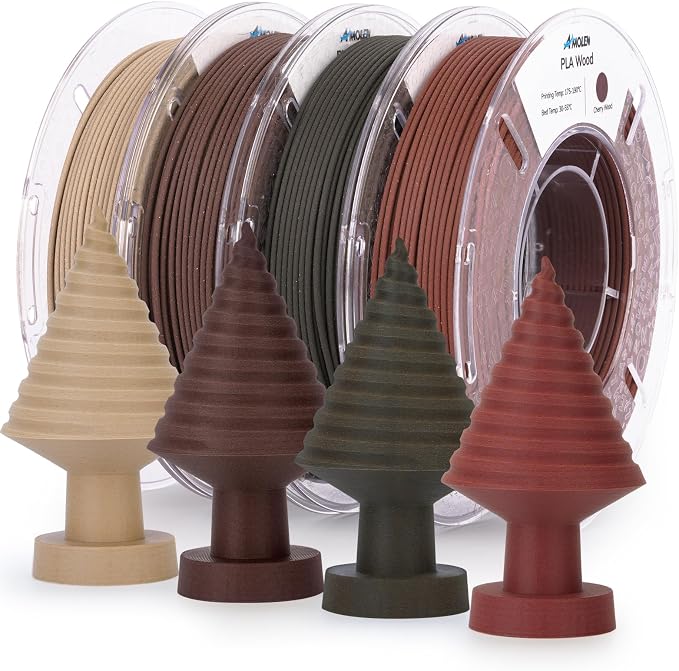 AMOLEN Wood PLA Filament Bundle 3D Printer Filament Wood Sets,Dark Walnut/White Oak/Cherrywood/Green Sandalwood Natural Color 3D Printing Filament PLA Filament 1.75mm, 200g*4 Spools