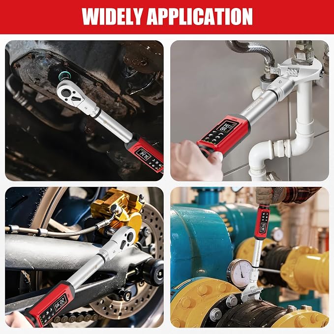 SUERCUP 1/2" Adjustable Digital Torque Wrench (1.5-99.6Ft.Lb/2-135N.m) | Interchangeable 14x18mm Head with 42mm Jaw & 1/2" Ratchet, Vibration, Buzzer & LED Flash, for HVAC, Flare Nut & Auto Repair