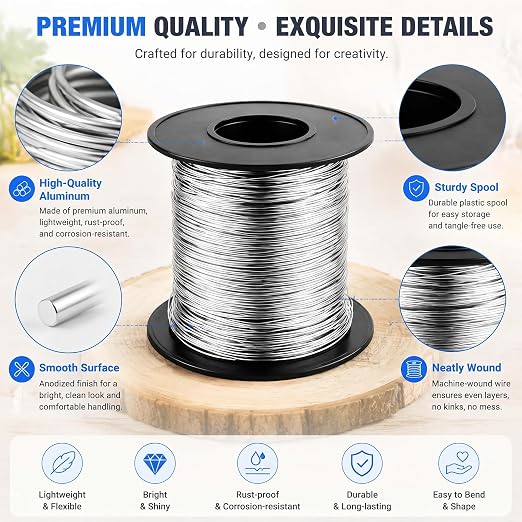 Therwen 200ft 24 Gauge Stainless Steel Wire for Gardening, Electroculture, Bonsai, Jewelry Making Beading DIY Craft Pure Bare Stainless Steel Wire Spool