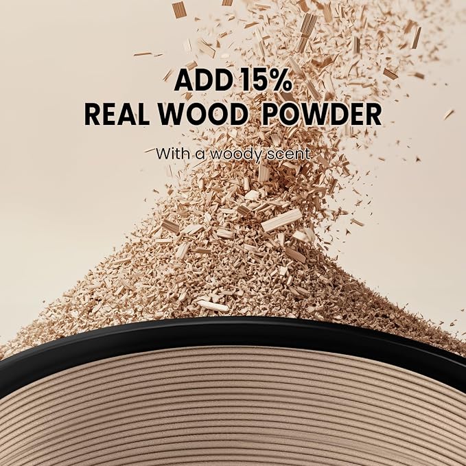 TECBEARS Wood PLA Filament Bundle for Most 3D Printers | Natural Matte Texture PLA, 250g Spool, 4 Rolls, 1kg Total, Individually Vacuum Packed, Walnut+Logs+Cherry+Maple