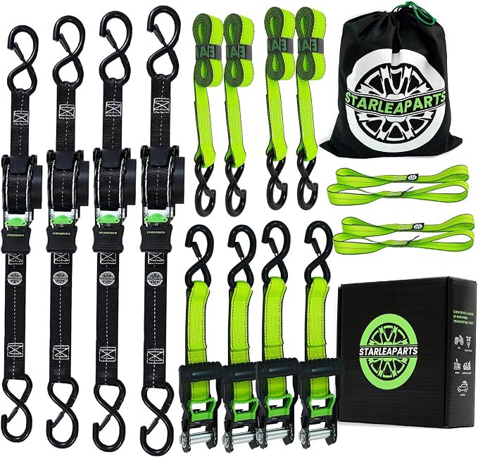 Retractable Ratchet Straps(4PK) - 1,500lb Break Strength with 2,100lbs Break Strength Tie Down Straps