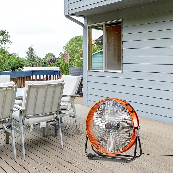 VEVOR Drum Fan, 24 Inch 8700 CFM High Velocity Heavy Duty Floor Shop Fan, 3-Speed, 5ft Cord, 360°Adjustable Tilting, Commercial Industrial Use for Warehouse, Workshop, Factory, Basement