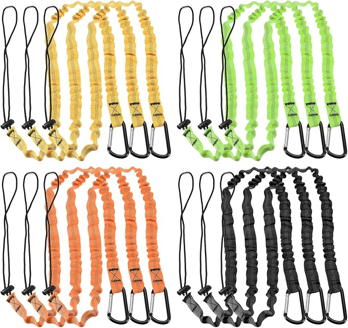 MECCANIXITY Retractable Tool Lanyard 3.6ft with Single Aluminum Buckle and Adjustable Loop End, Maximum Weight Limit 10KG / 22lb, Safety Fall Protection Tools Leash, 4 Colors 12 Pack