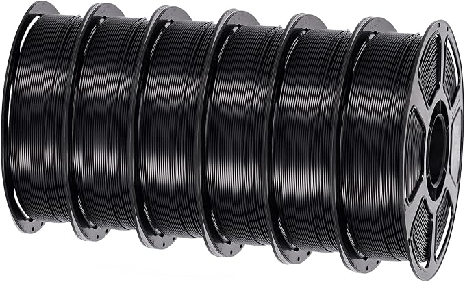 PLA+ Filament Bundle 6KG, 3D Printer PLA Pro Filament Kit, Dimensional Accuracy +/- 0.02mm, Individually Vacuum Packed, Black 3D Printing Filament Set, 6 Spools 1KG Each