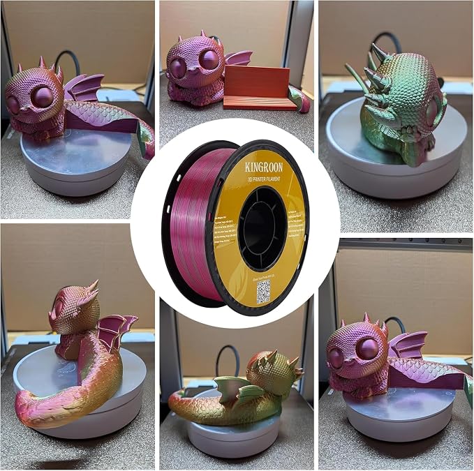 Kingroon PLA Filament, Multicolor Silk PLA Filament, Dual Color 3D Printer Filament 10 Rolls, 10kg Spool(22lbs), 1.75 mm, Dimensional Accuracy +/- 0.03 mm, 10 Different Dual Colors