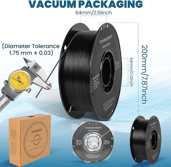 TINMORRY PETG Filament 1.75, Rapid PETG-Eco 3D Printer Filament, Compatible with Most FDM 3D Printers, 1 KG 1 Spool, PETG Black