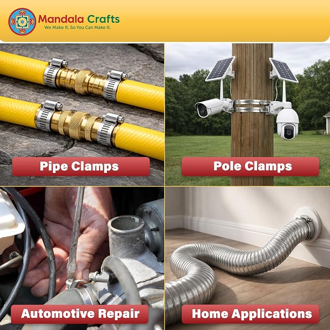Mandala Crafts 10 FT Adjustable Worm Gear Hose Clamps 304 Stainless Steel Pipe Clamps - Metal Straps Band Strapping with Holes 50 Fasteners for Duct Automotive Mechanical