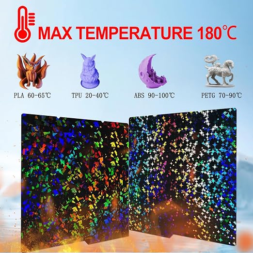 264X276mm PEF+PEY Holographic Build Plate for Kobra 4/Kobra S1/Kobra X, Rainbow Confetti PEF+Galaxy PEY Platform Spring Steel Flexible Platform Heated Bed