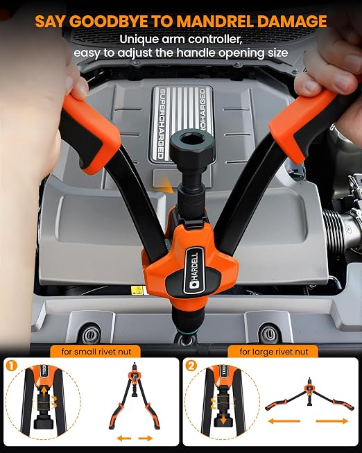 HARDELL Rivet Nut Tool Kit, 16-Inch Upgraded Thickened Rivet Nut Tool with 11 Metric & SAE Color Matching Mandrels, 110Pcs Nutsert Assortment & Rugged Carrying Case- for Beginners, Professional Users