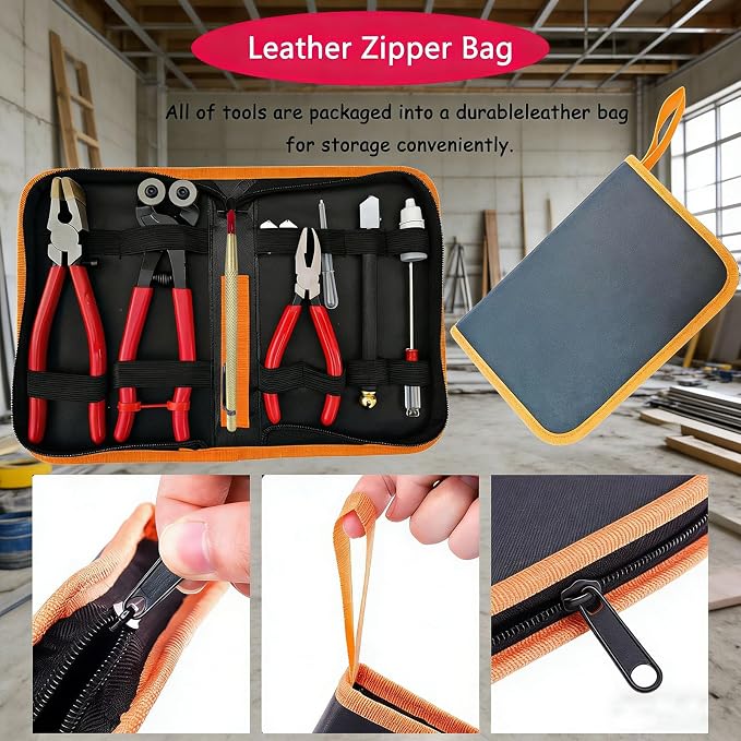 Glass Cutting Tool Set Kit, Wheeled Glass Tile Nippers,Glass Running Pliers,Breaking Pliers, Oil Feed Glass Cutter Set with Leather Zipper Bag for Stained Glass, Tiles, Mosaic, Mirrors,Bottle, Fusing