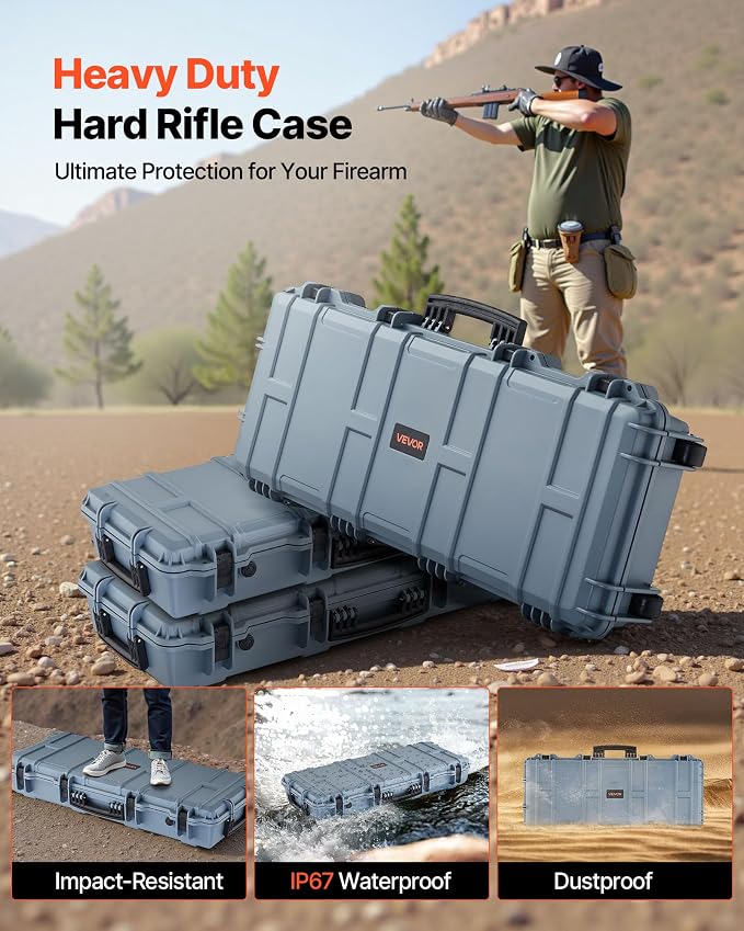 VEVOR Rifle Case, Rifle Hard Case with 4 Layers Fully-protective Foams, Lockable Hard Gun Case with Wheels, IP67 Waterproof & Crushproof, for Rifles or Shotguns