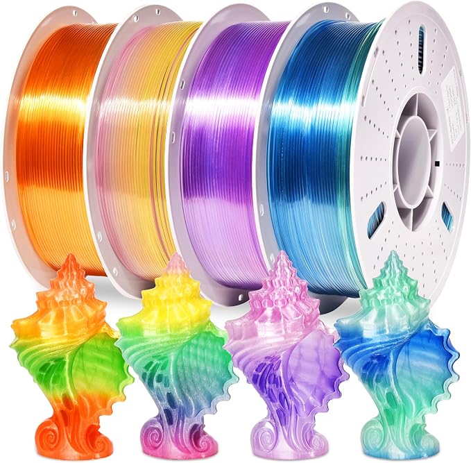 PINBALL PETG Rainbow 3D Printer Filament 1.75mm, Multicolor Translucent PETG Filament Bundle, Accuracy +/- 0.02 mm, 4kg in Total
