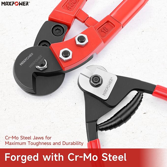 MAXPOWER Steel Cable Cutters, 8" Wire Cutter & 18” Wire Rope Cutter for Hard Wire Ropes, Stainless Steel Wire Seals Aircraft Bicycle