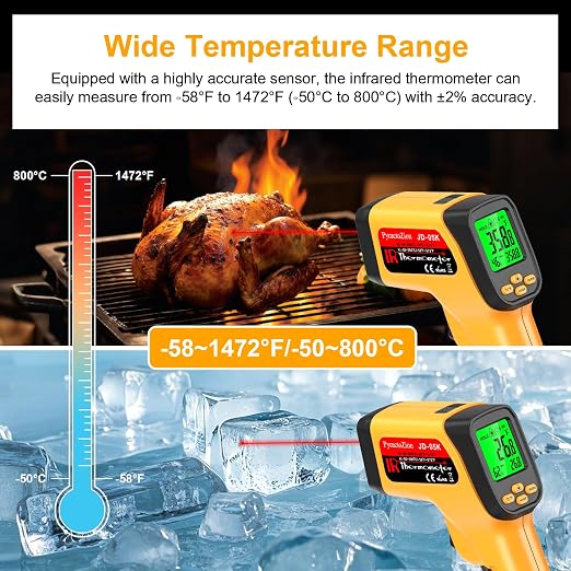 Infrared Thermometer Gun, Dual-Mode with Non-Contact IR & K-Type Thermocouple Probe Meature, -58°F to 1472°F High Accuracy Laser Temperature Gun with Emissivity, Humidity, for Cooking, Industrial Use