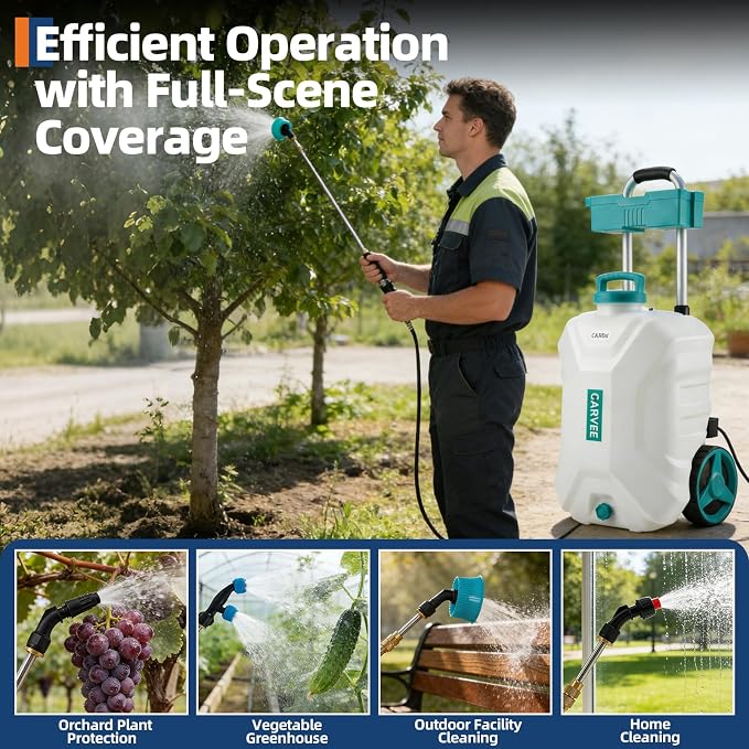Garvee 10.5 Gallons Battery Powered Sprayer with Wheeled Cart, 18V 4Ah Electric Sprayer with 6 Nozzles & 2 Wands, 4-6 Hour Runtime, 80PSI Adjustable Pressure, Trigger Lock, Yard Sprayers for Lawn