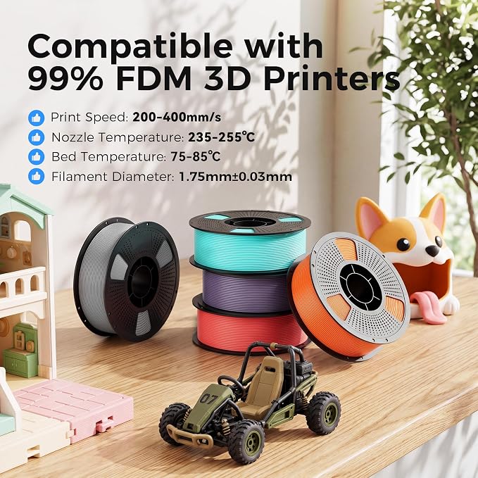 20 Color Bundle PETG 3D Printer Filament, Multicolor Strong PETG Filament 1.75mm, Individually Vacuum Packed, 0.2kg per Spool, 20 Pack, Total 4kg