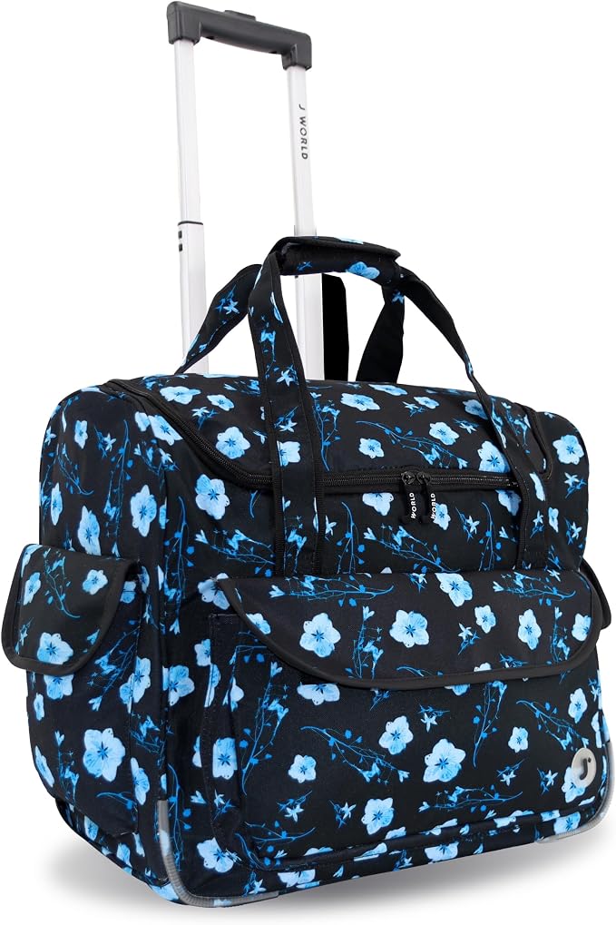 J World Donna Rolling Tote Bag on Wheels for Women. Roller Laptop Briefcase. Overnight Weekender Teachers Work, Night Bloom