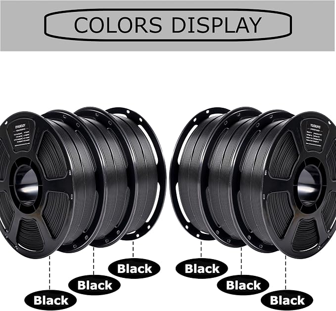 PLA+ Filament Bundle 6KG, 3D Printer PLA Pro Filament Kit, Dimensional Accuracy +/- 0.02mm, Individually Vacuum Packed, Black 3D Printing Filament Set, 6 Spools 1KG Each