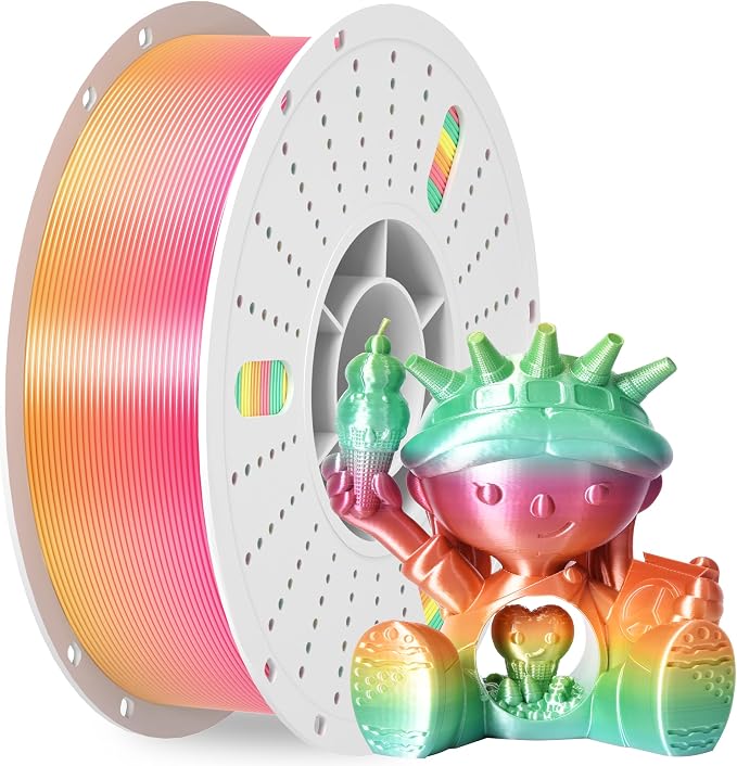 PINBALL Silk Rainbow PLA 3D Printer Filament 1.75mm Shiny Multi-Color Changing Filament 3D Printing PLA Filament Dimensional Accuracy +/- 0.02mm 1 KG Silk Rainbow Macaroon