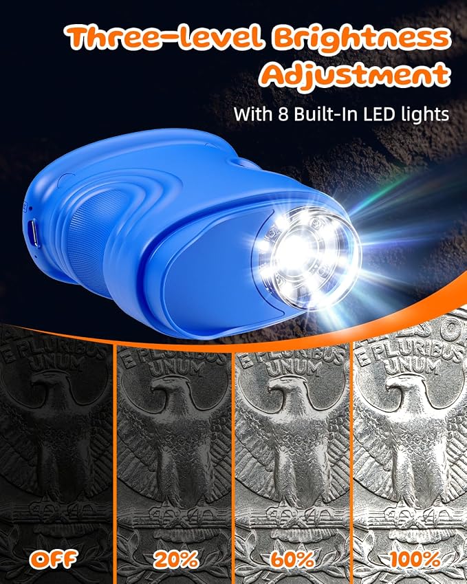 1000X Coin Microscope with Lights 2.0" IPS Screen, Digital Handheld Coin Magnifier with 8 Adjustable LED Light, Portable Rechargeable Pocket Microscope Compatible with Windows/Mac, Blue