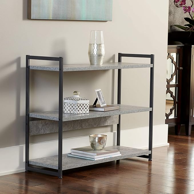Household Essentials Slate Concrete & Iron Three-Tier Bookshelf