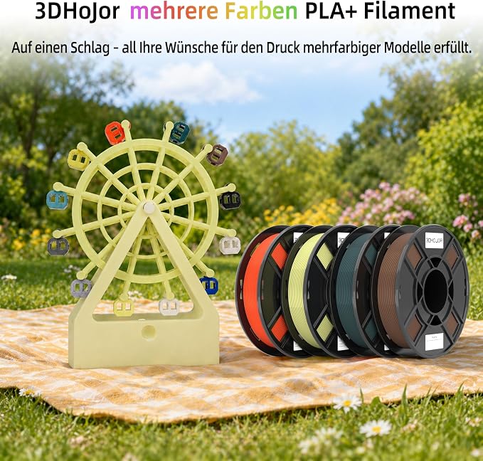 3DHoJor PLA+ 3D Printer Filament Bundle, Multicolor PLA+ Filament 1.75mm, Vacuum Packed, 0.25kg*8 Pack, 2kg Total, Black+Bone White+Grey+Brown+Red+Blue+Almond Yellow+Green