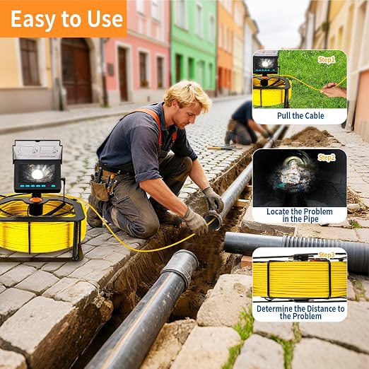 Pipe Drain Inspection Camera,4.3" Industrial Endoscope with DVR Function and LED Lights Waterproof IP68 Sewer Camera, Borescope for Home Drain Pipe Plumbing (164 ft/50m) (98.4ft/30m)