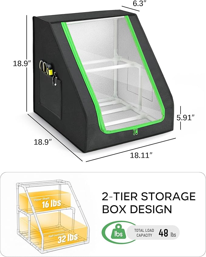 FANGSUN 3D Printer Filament Storage Box – Holds Up to 21 Spools, 2-Tier Filament Rack and Organizer Box with Stable Trapezoid Frame and Pockets for 3D Printing Enthusiasts in Home, Studio, or Workshop