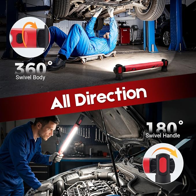 Magnetic Work Light, 3000LM Ultra Bright LED Magnetic Light Bar, 5200mAh Rechargeable Work Light with Hooks, Portable Under Hood Lights Machanic Tools for Car Repairing, Inspection, Garage, Emergency