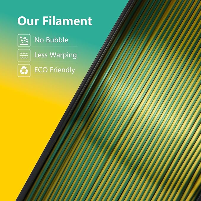 Kingroon PLA Filament, Multicolor Silk PLA Filament, Dual Color 3D Printer Filament, 1.75 mm, Dimensional Accuracy +/- 0.03 mm, 1kg Spool(2.2lbs), Yellow Green