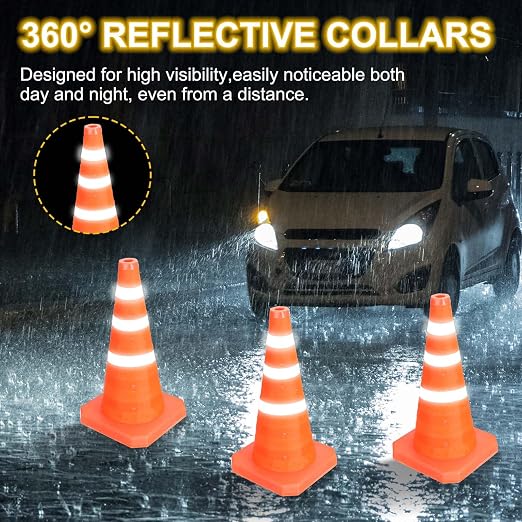 PATIKIL 35.5" 4 Pack Collapsible Traffic Cones, Orange Safety Cones Cones with Reflective Collar Caution Cones for Parking Lot Driving Training Practice Emergency Roadside Barrier