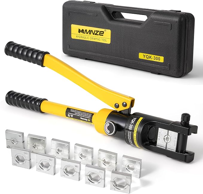 16 Ton Hydraulic Cable Lug Crimper Pliers 6 AWG to 600 MCM Hand Operated Hydraulic Crimping Tool Kit Wire Terminal Lug Battery Crimping Crimper with 11 Dies