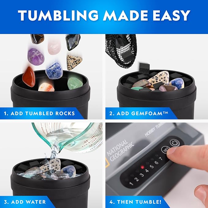 NATIONAL GEOGRAPHIC Rock Tumbling Media – GemFoam Reusable Rock Polisher Foam, Use After Rock Tumbling Grit Cycles, Adds Shine to Tumbled Rocks and Minerals, Rock Tumbling Supplies