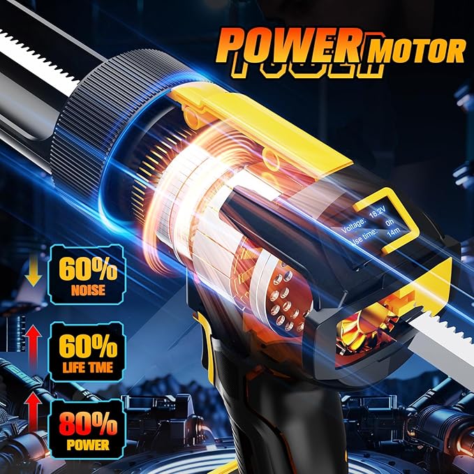 Electric Caulking Gun, Cordless Caulking Gun with 2x 2000mAh Batteries, 13Pcs Silicone Caulking Tools, 6 Adjustable Speeds, LED Light, Battery Powered Caulking Gun for Filling, Sealing