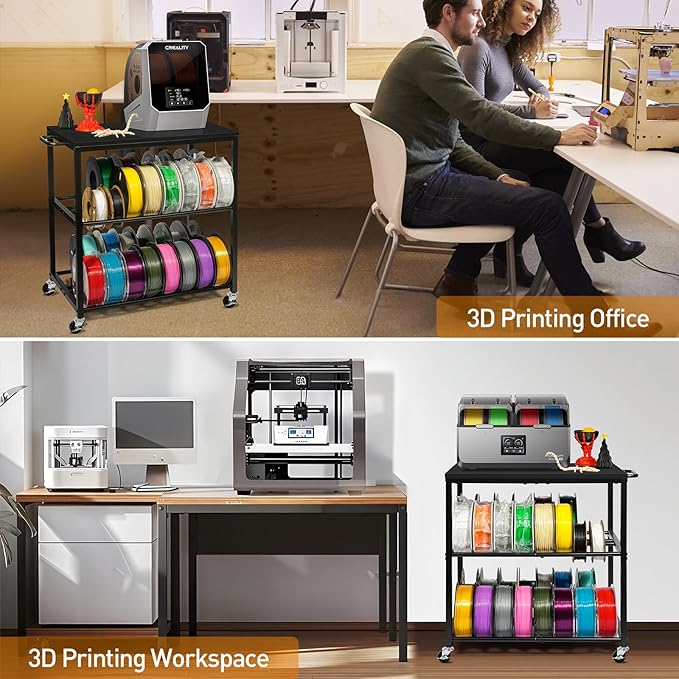 3D Printer Table with Filament Storage-Small 3D Printer Stand for consumables Storage – Space-Saving Cart for 3D Printing Workshop, Studio, Office.Brown. (Black)
